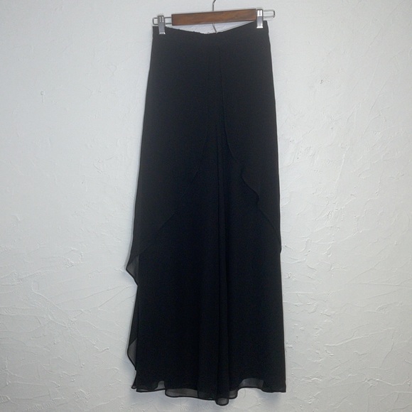 - Adrianna Papell Black Chiffon Ruffle Wide Leg Pants - Picture 4 of 9